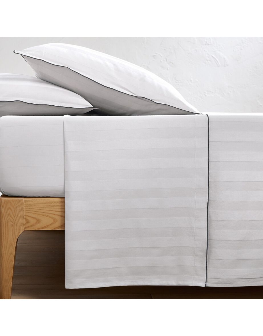 Victor Striped 100% Washed Cotton Satin 300 Thread Count Flat Sheet