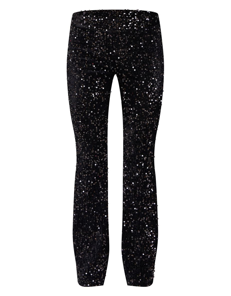 Black Sequin Velvet Flared Trousers - 4