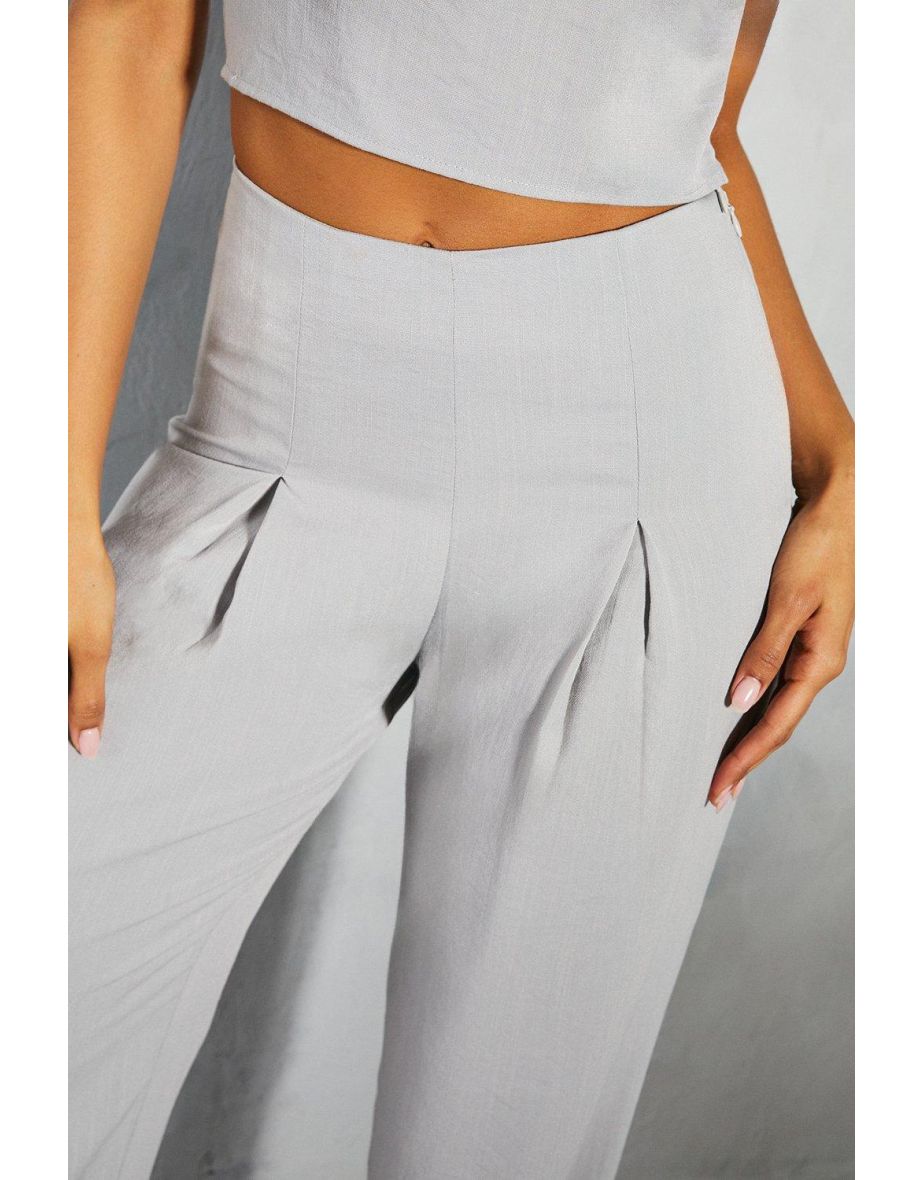 Linen Look Invisble Waistband Pleated Straight Leg Trouser - 3