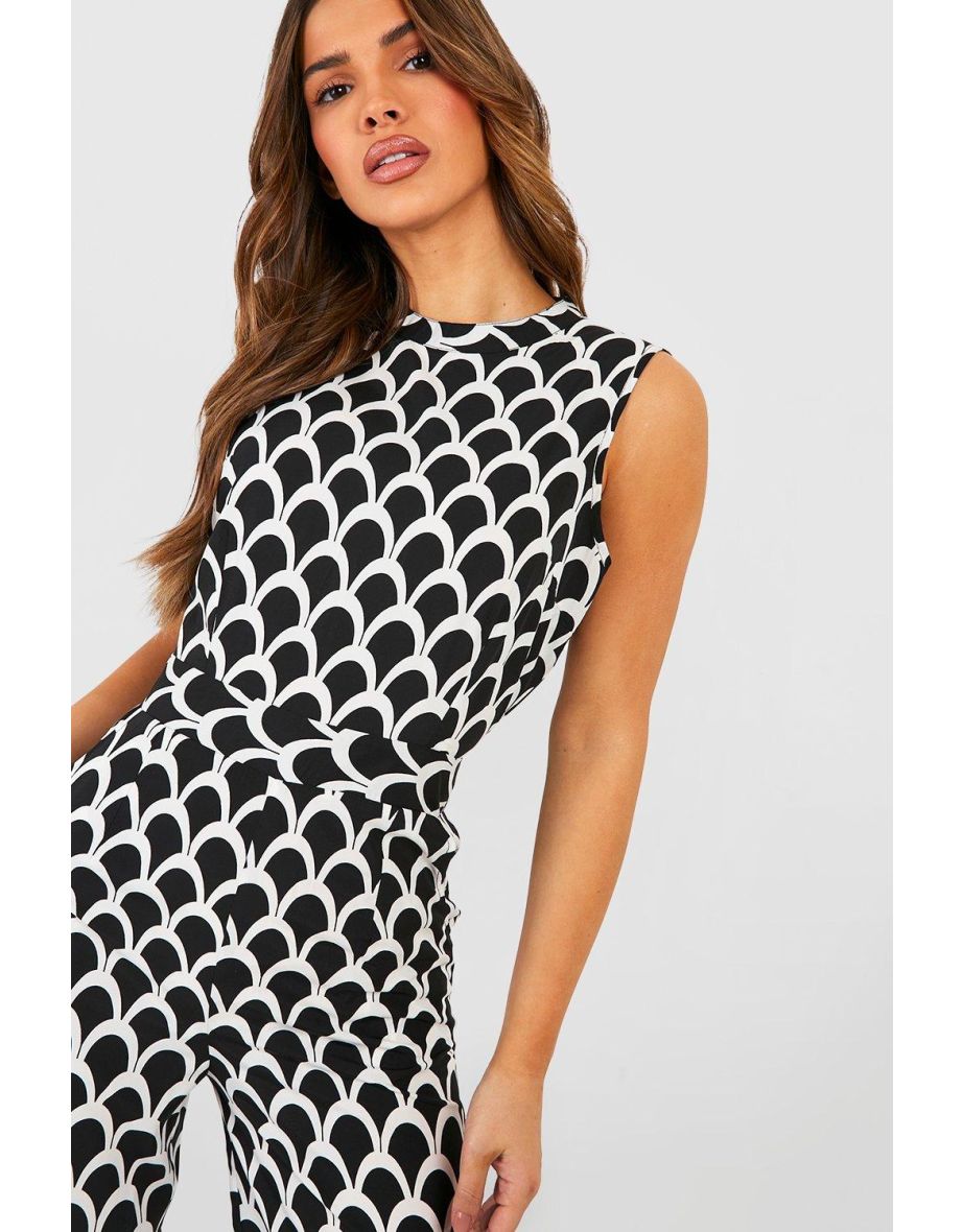 High Neck Geo Print Jumpsuit - black - 3