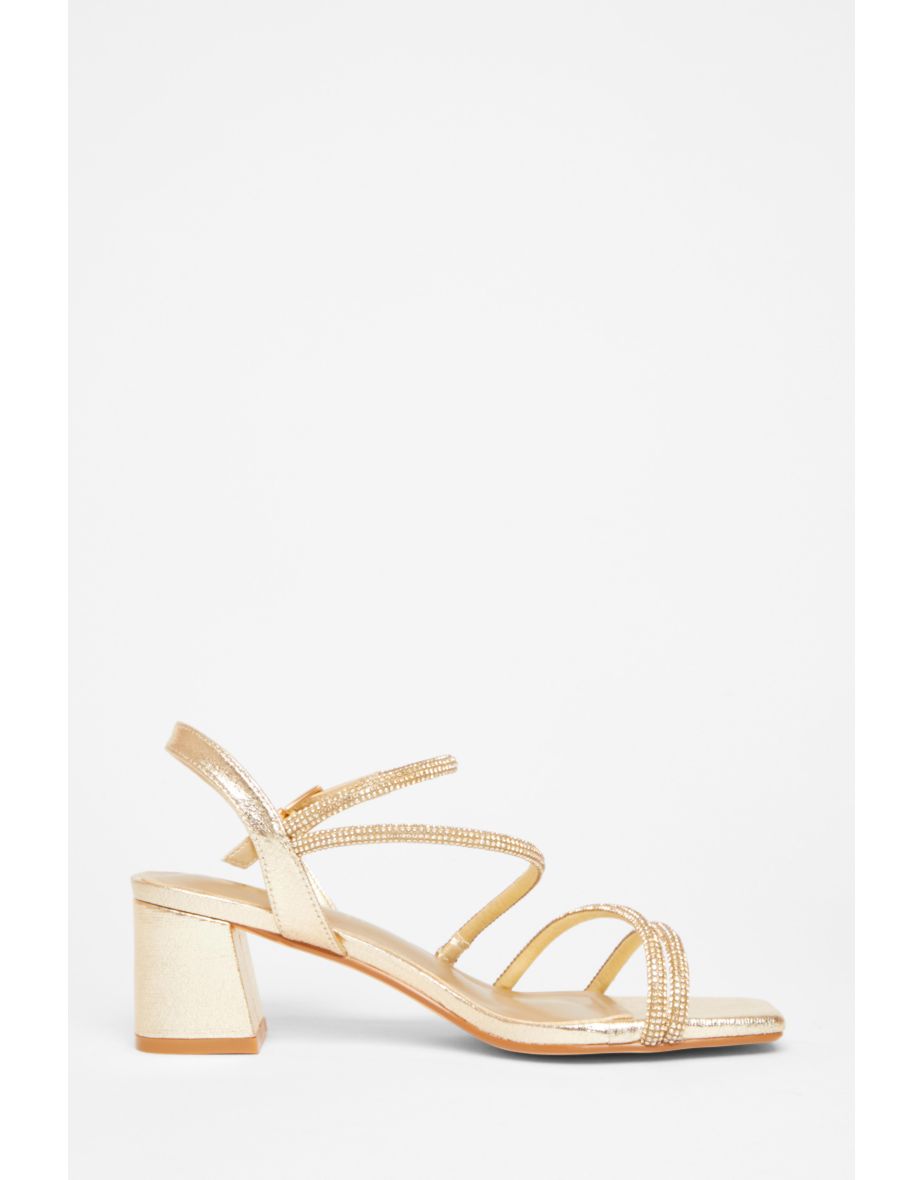 Wide Fit Gold Diamante Block Heels - 4