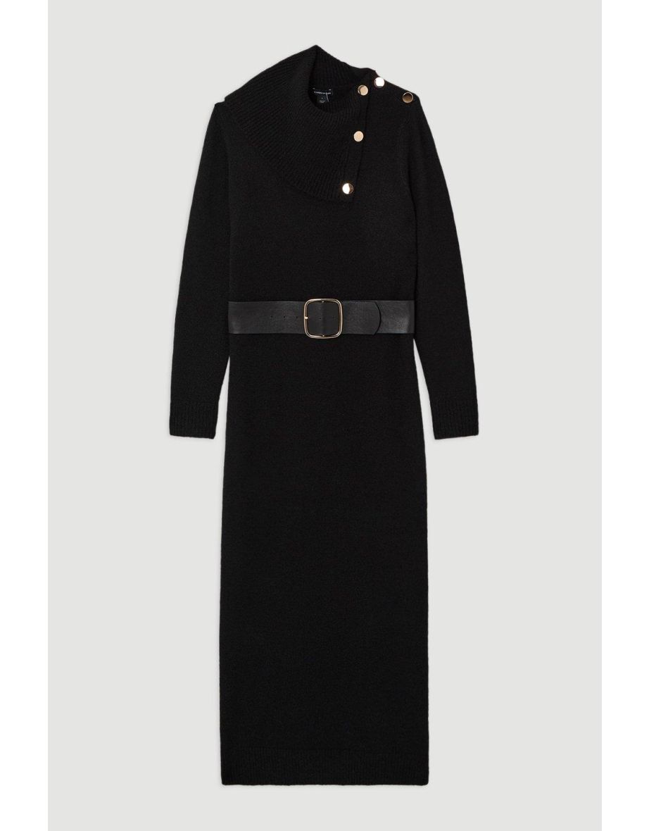 Wool Blend Cosy Envelope Belted Knit Maxi Dress - 3
