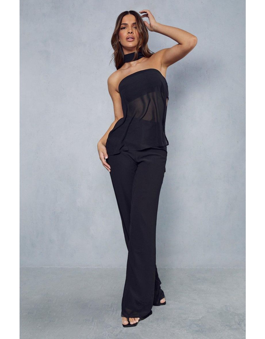Sheer High Waisted Wide Leg Trouser - 3