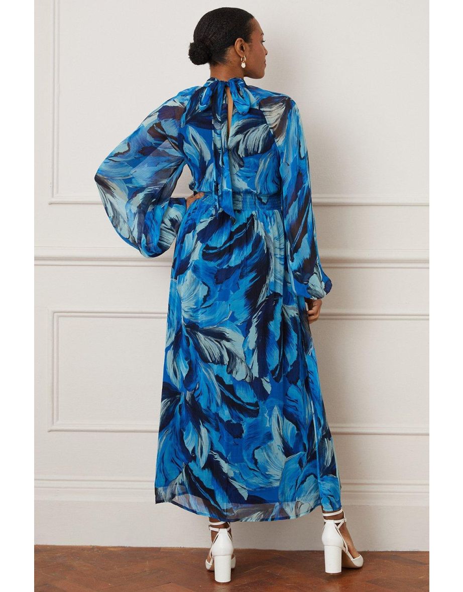 Feather Print Tie Back Midi Dress - 3