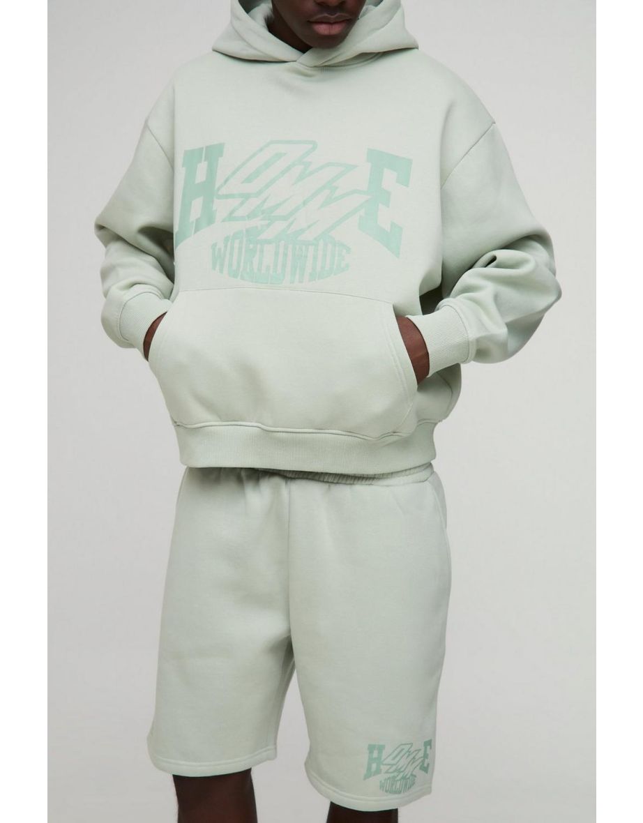 Oversized Boxy Homme Hooded Short Tracksuit - sage