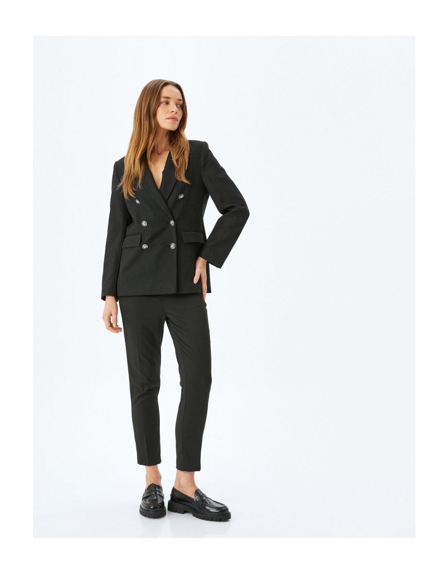 High Waist Cigarette Fabric Trousers with Pockets