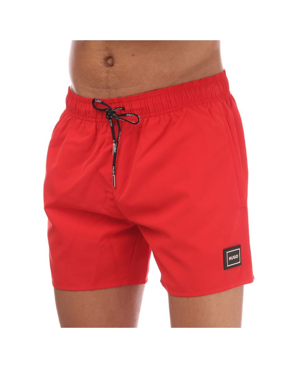 Men's Hugo Swim Short with Metal Logo & Branding in Pink