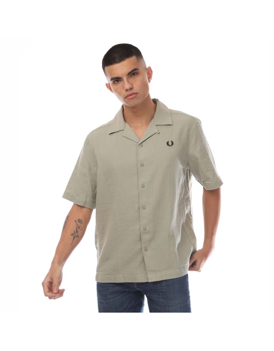 Men's Fred Perry Linen Revere Collar Shirt in Green