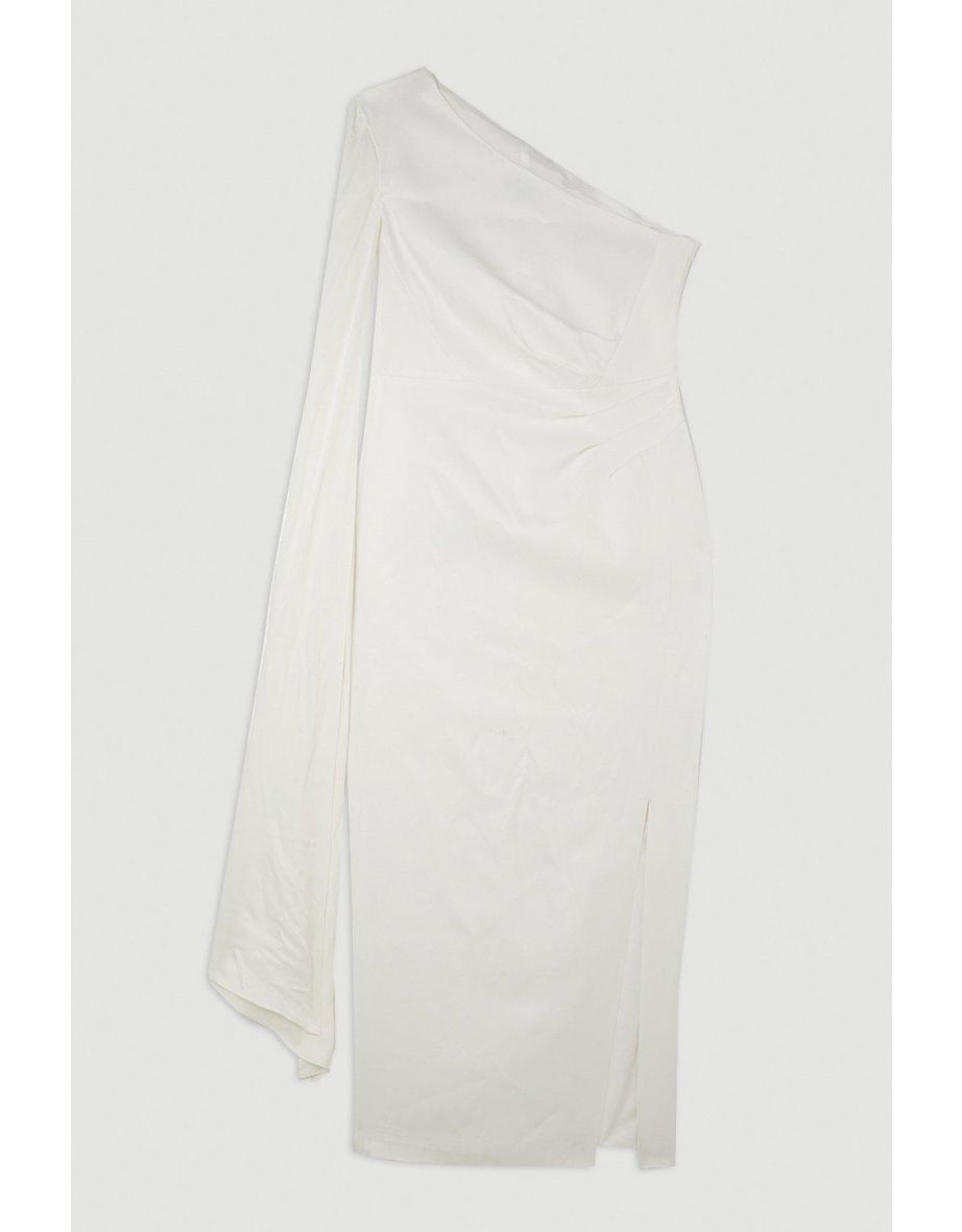 Tailored Satin Back Crepe Drape One Shoulder Maxi Dress - 3