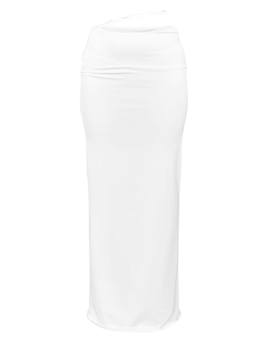 Petite White Soft Touch Flared Maxi Skirt With Strap Detail - 4