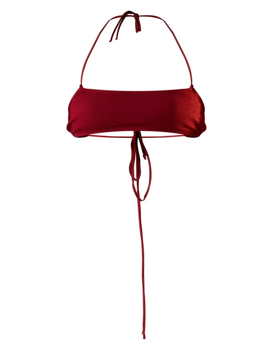 Cherry Red Textured Micro Bikini Top - 2