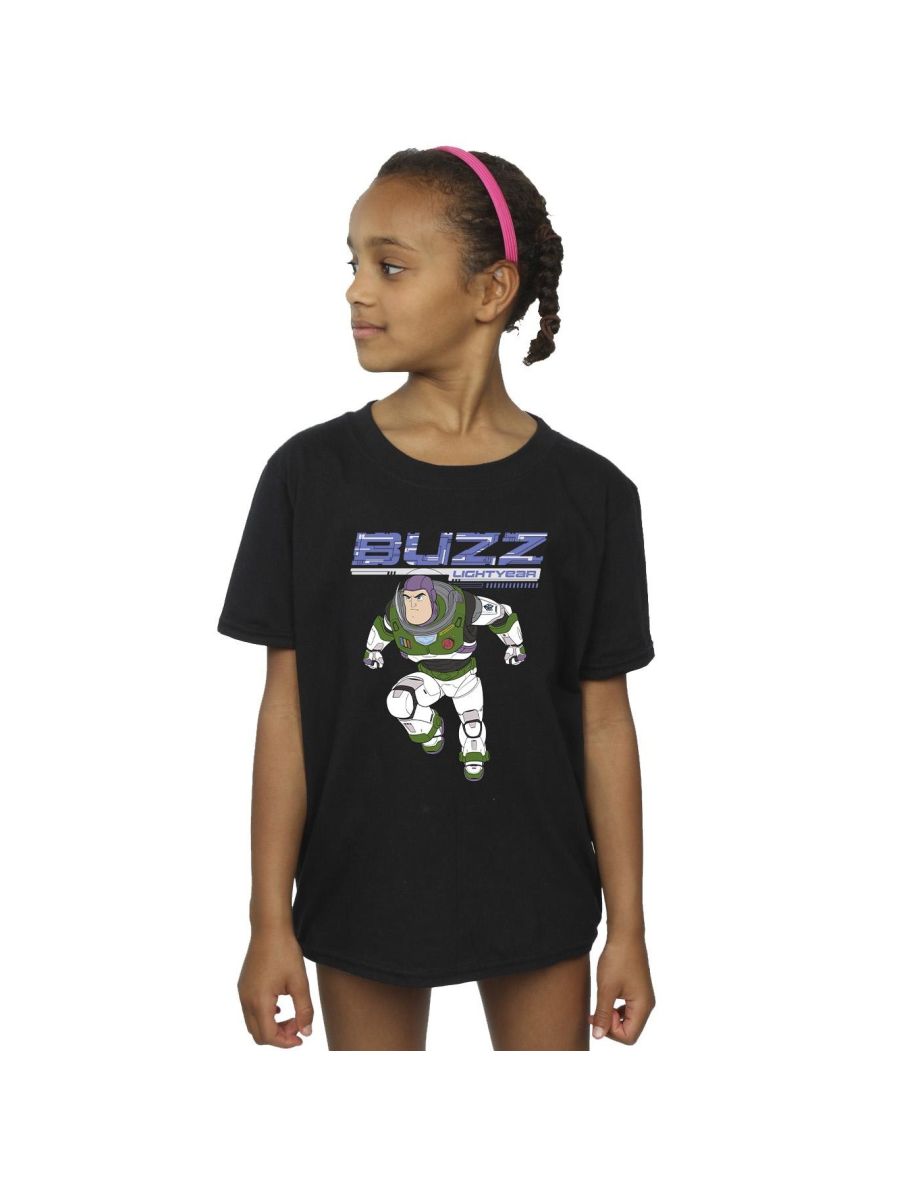Disney Girls Lightyear Buzz Jump To Action Cotton T-Shirt - Black