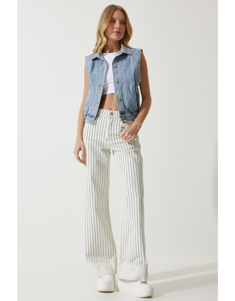 Women's Blue Wide Sleeve Denim Vest - 6