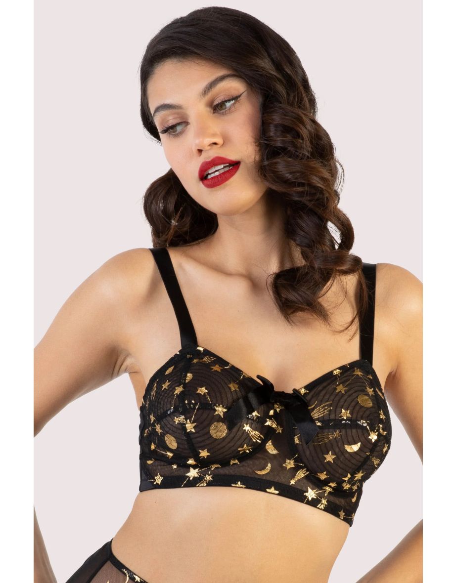 Solar Black and Gold Cosmic Print Bullet Bra