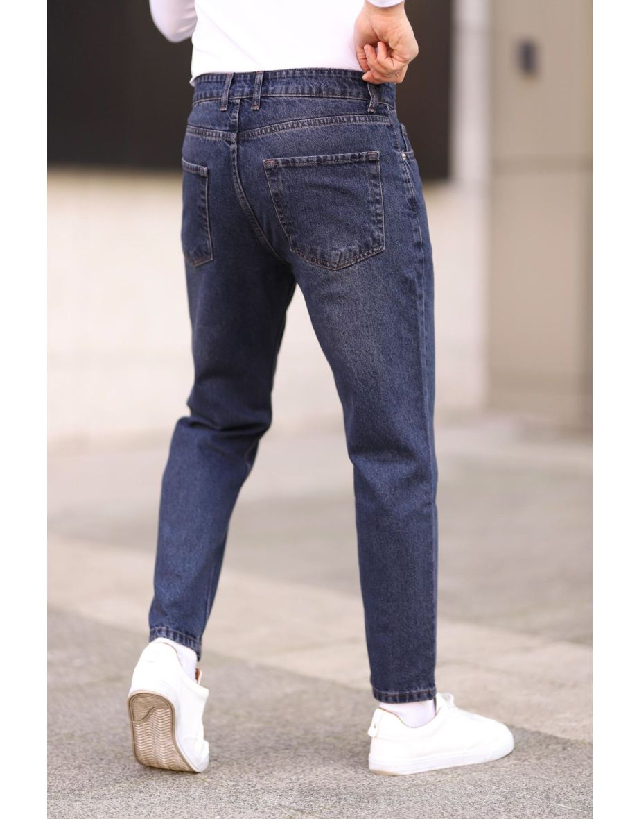 Navy Blue Men's Boyfriend Jeans Trousers - 4