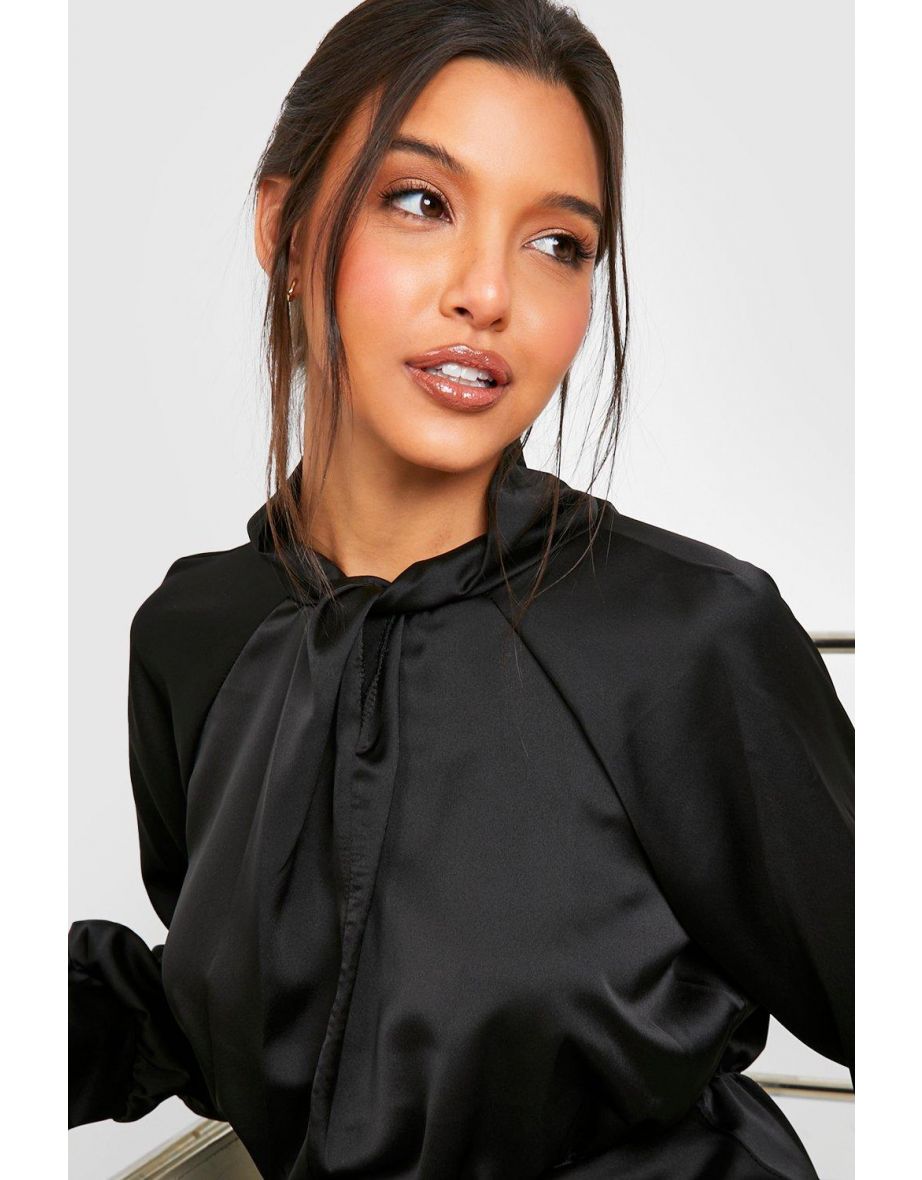 High Neck Satin Dress - black - 3