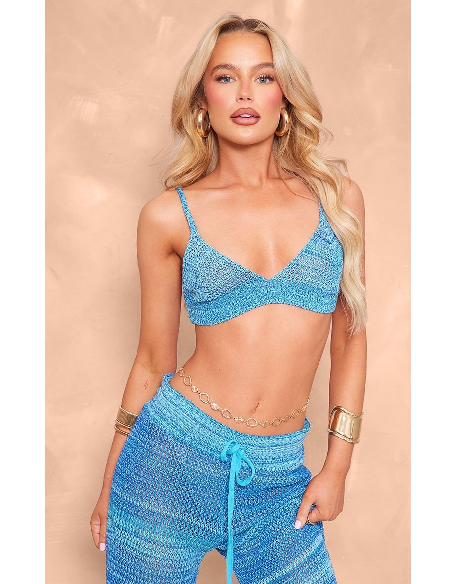 Blue Marl Crochet Triangle Beach Bralette