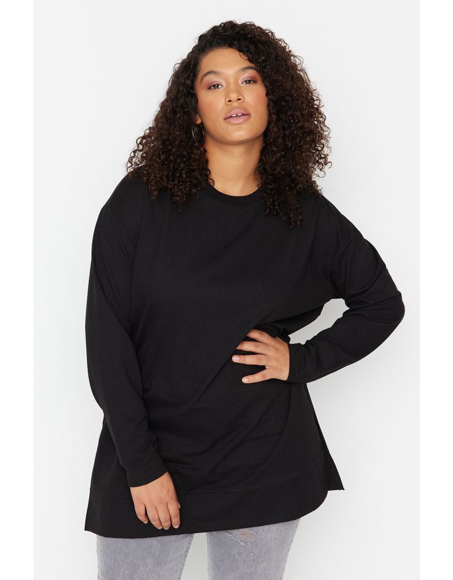 Black Thin Slit Detailed Knitted Sweatshirt