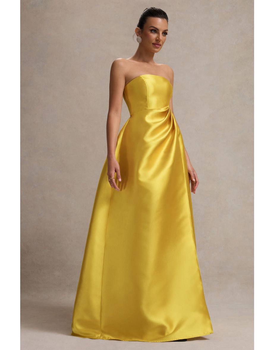 Universe | Mustard Bandeau Split Puff-Skirt Maxi Dress - 5