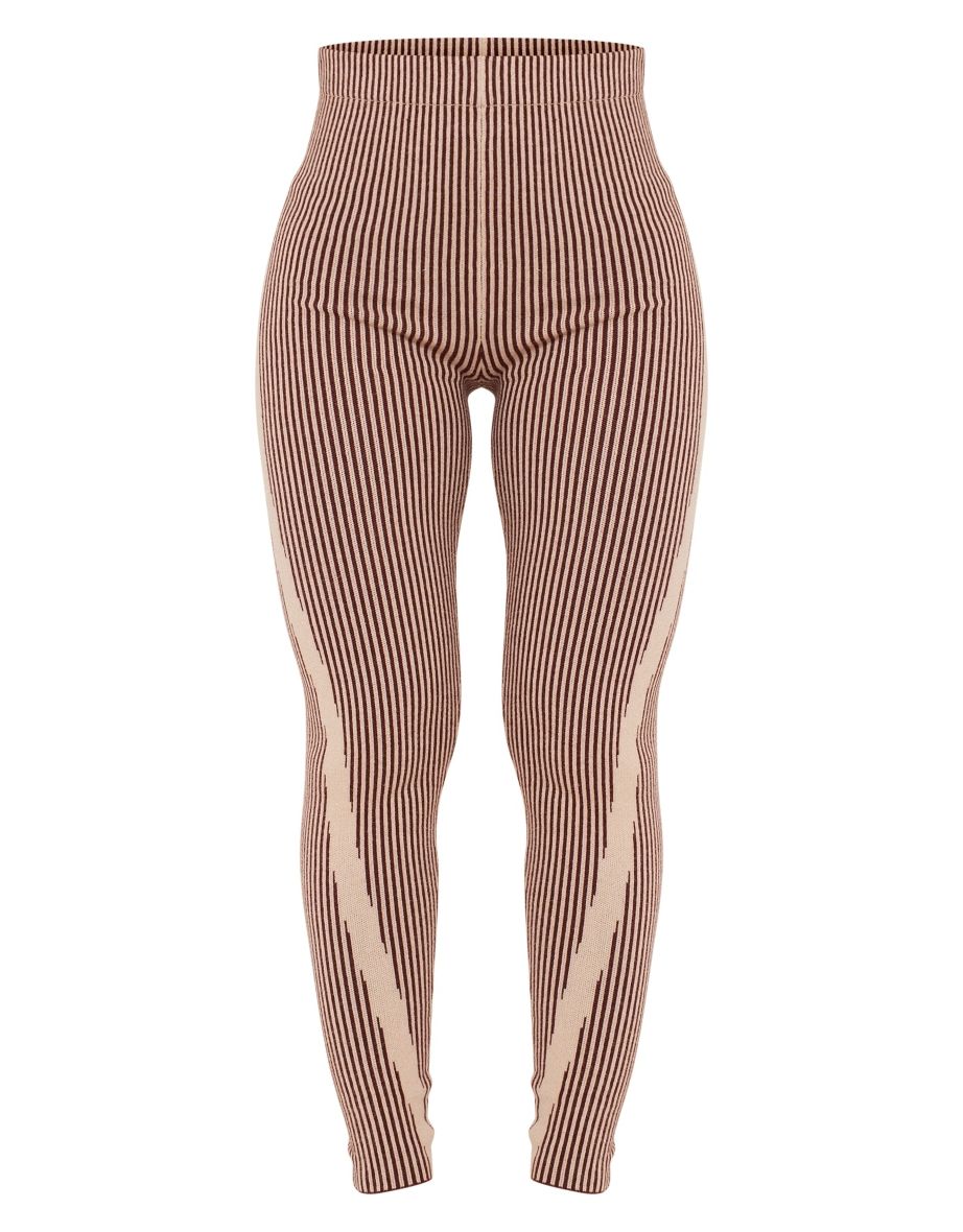 Chocolate Two Tone High Waist Knit Leggings - 4