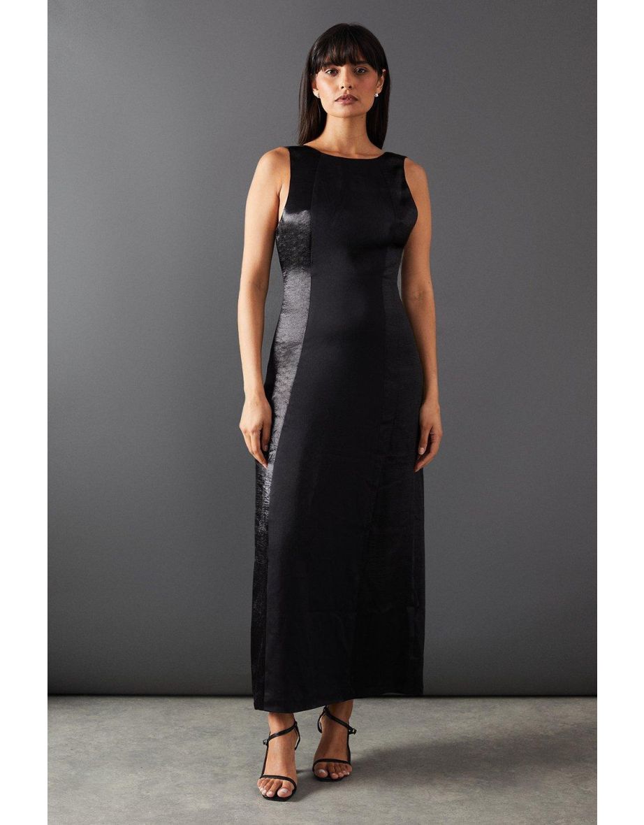 Premium Mixed Satin Panel Open Back Midi Slip Dress