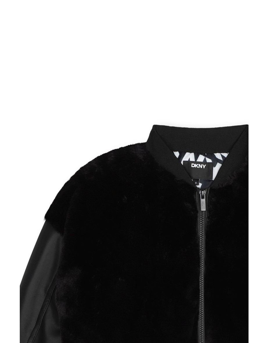 Dkny Mix Fabric Logo Bomber Jacket - black - 3