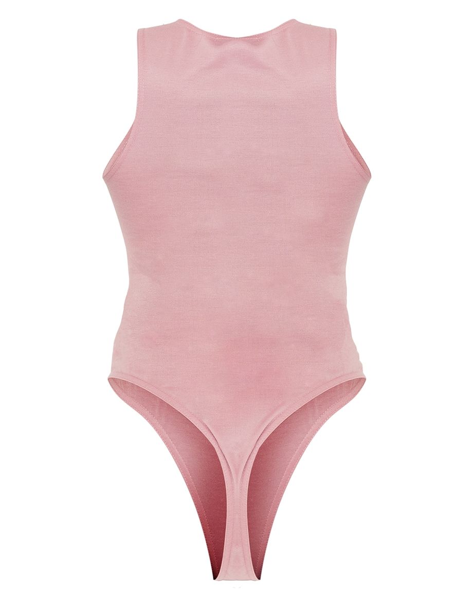 Dusty Pink Ponte Racer Back Thong Bodysuit - 4