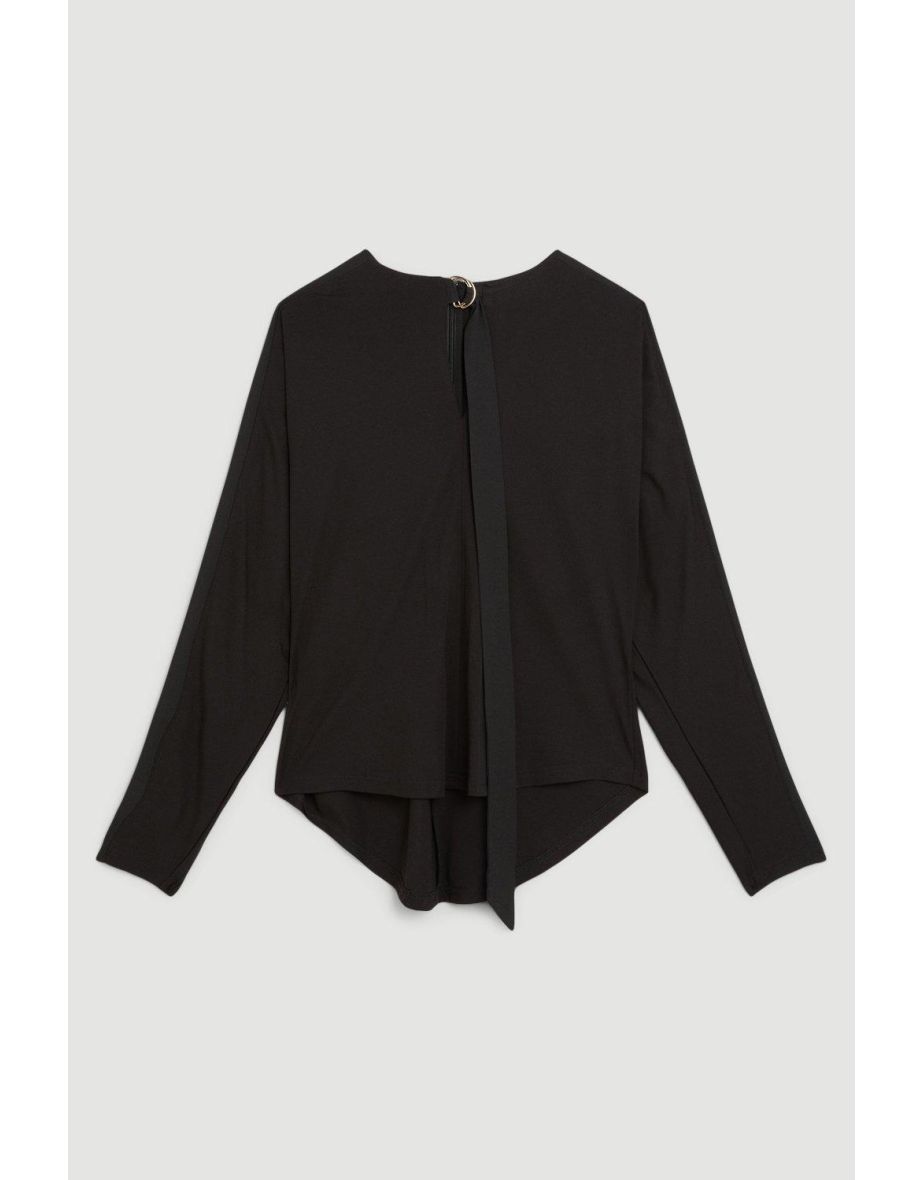 Jersey And Georgette Mix Keyhole Long Sleeve Top - 3