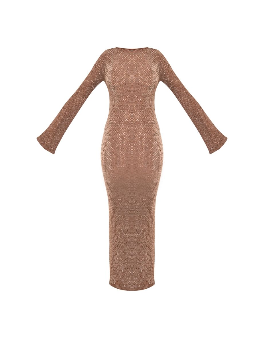 Tall Chocolate Brown Long Sleeve Knitted Maxi Dress - 4