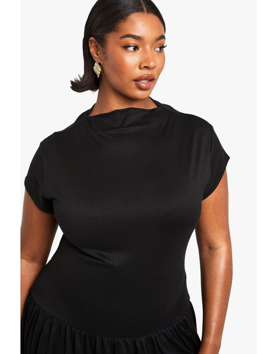 PLUS SUPERSOFT HIGH NECK DROP HEM SKATER DRESS - black - 3