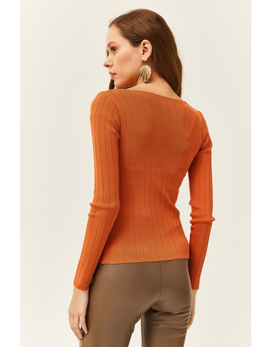 Women's Onion Skin Square Neck Thick Ribbed Knitwear Top - 4