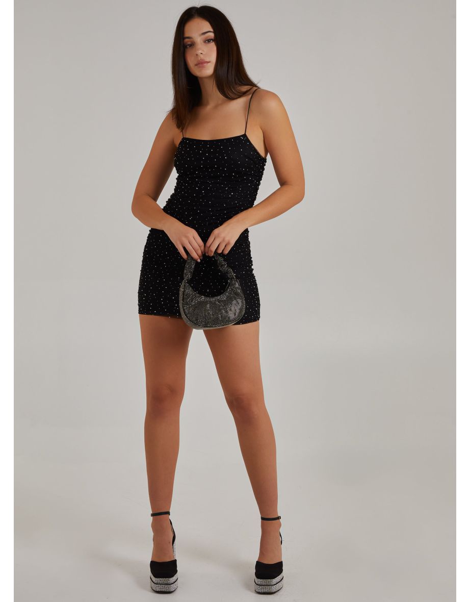 Ruched Bodycon Rhinestone Dress