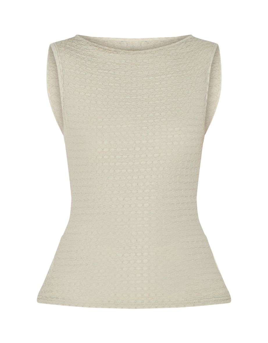 Sage Green Textured Boat Neck Vest Top - 4