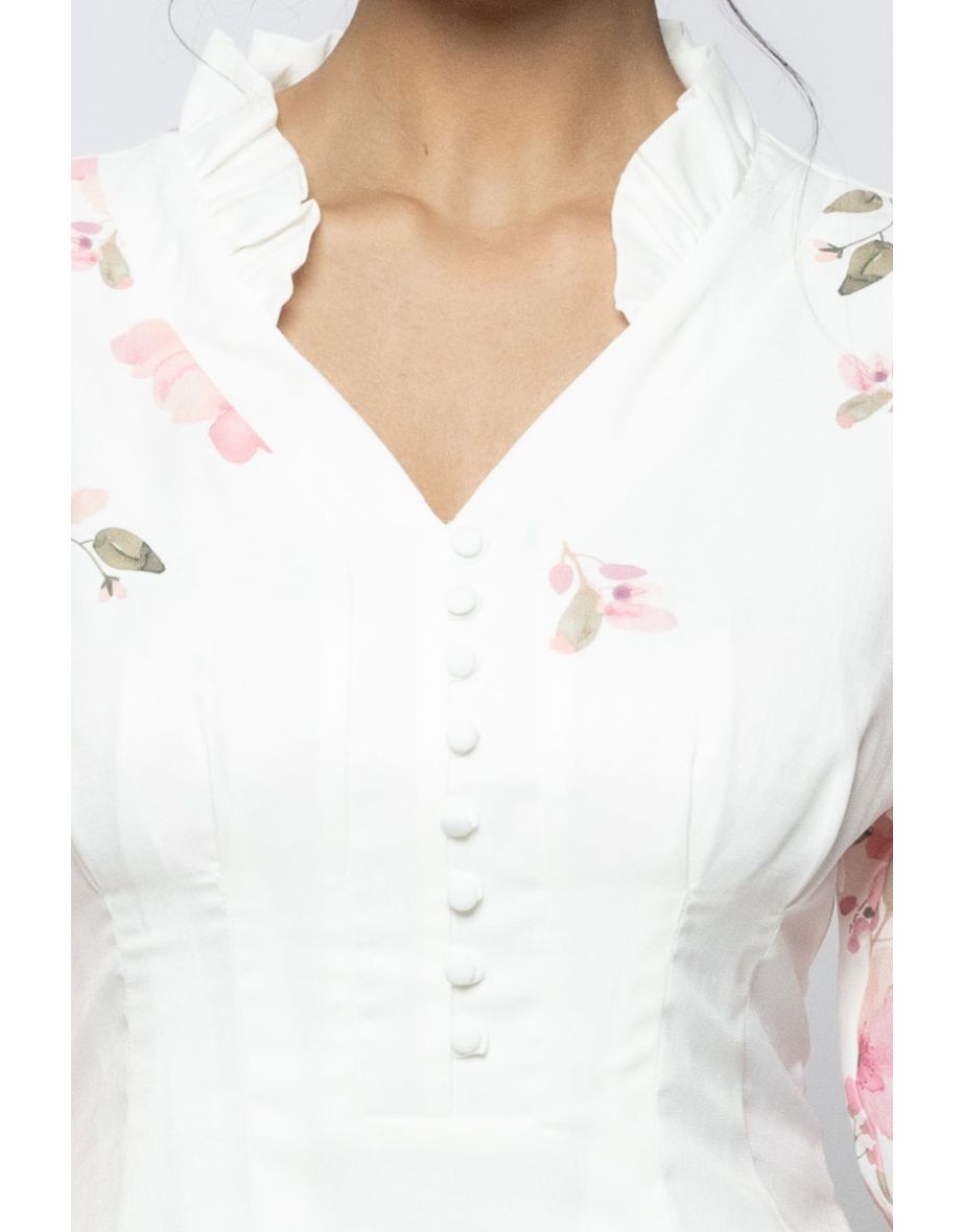 Women Three Quarter Sleeves Maxi Dress with Floral Print - 4