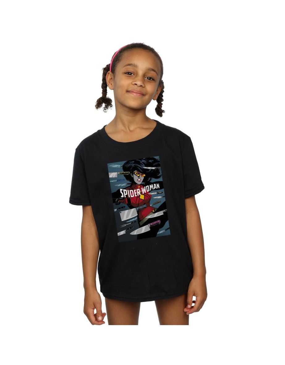 Marvel Girls Spider-Woman Cover Cotton T-Shirt - Black
