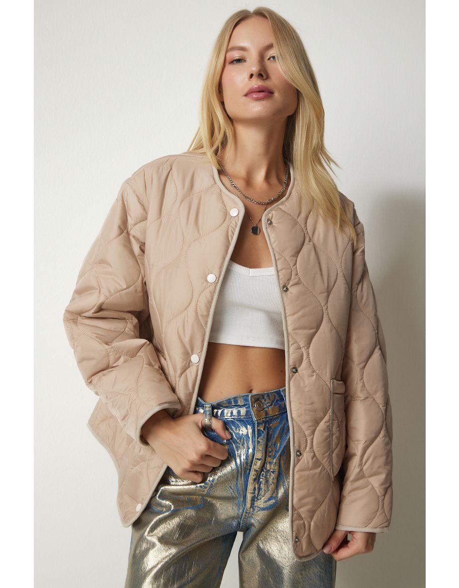 Womens beige quilted on sale jacket