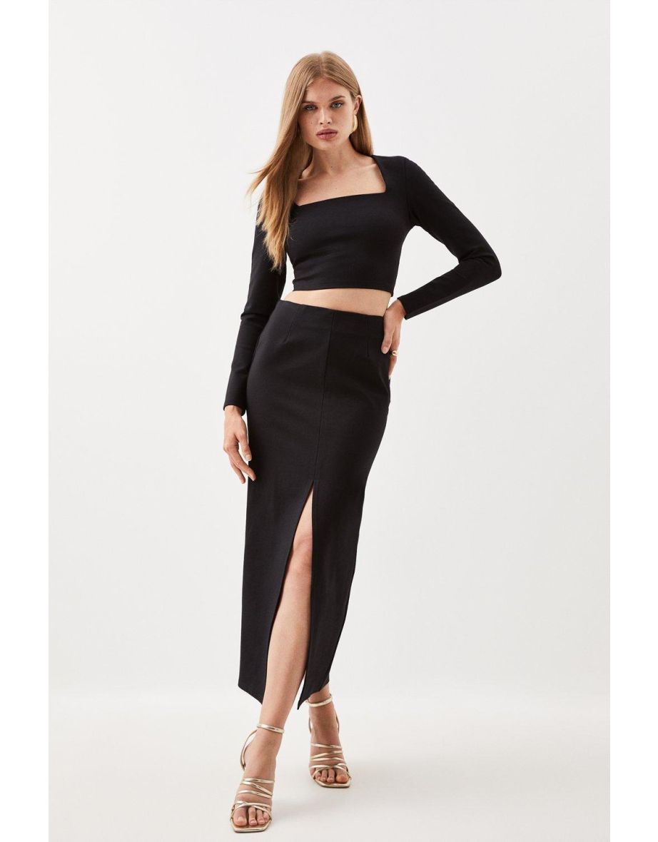 Ponte High Rise Split Front Legging | Karen Millen