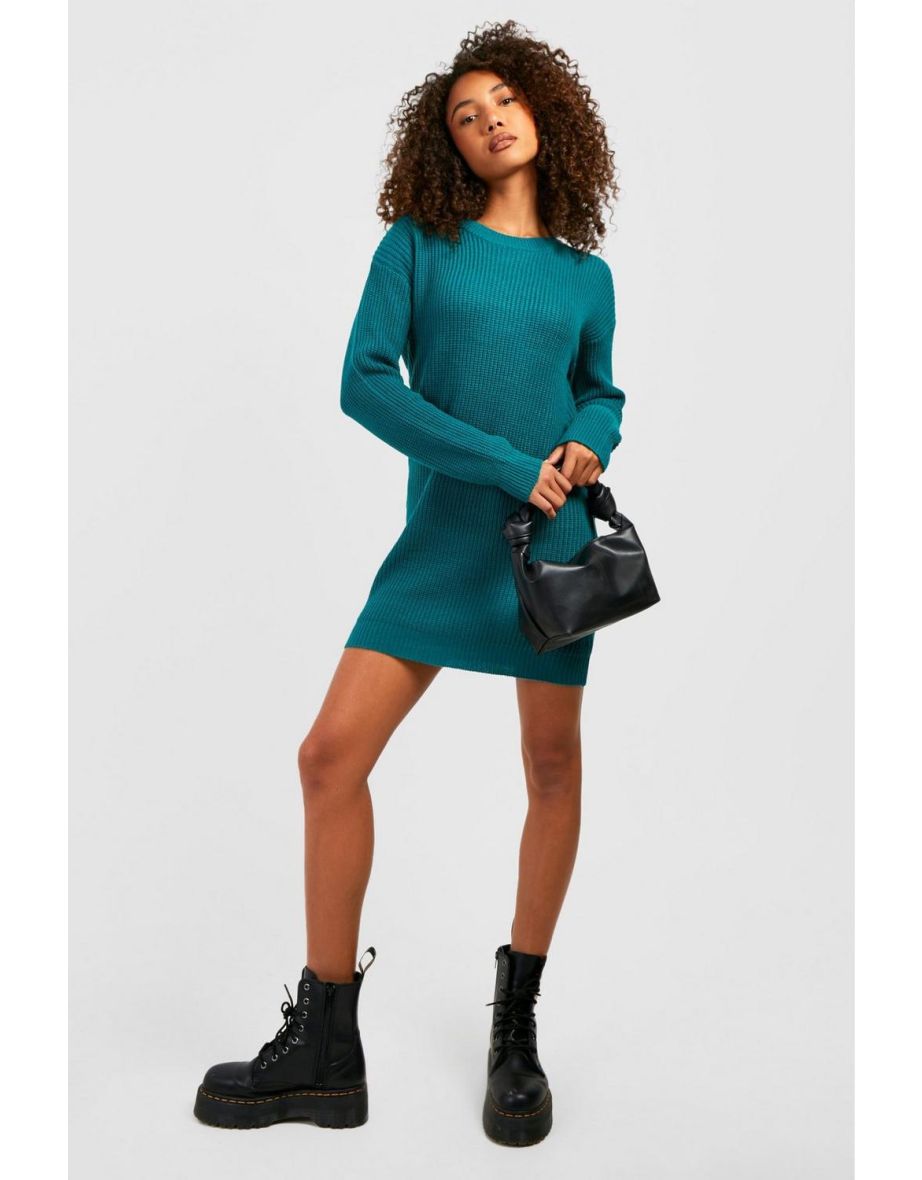 Tall Crew Neck Jumper Dress - teal