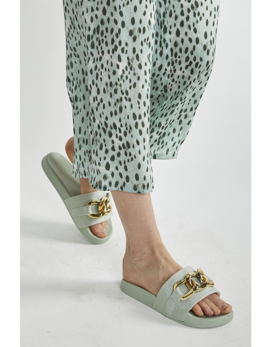 Mint Sliders with Gold Chain Strap - 2