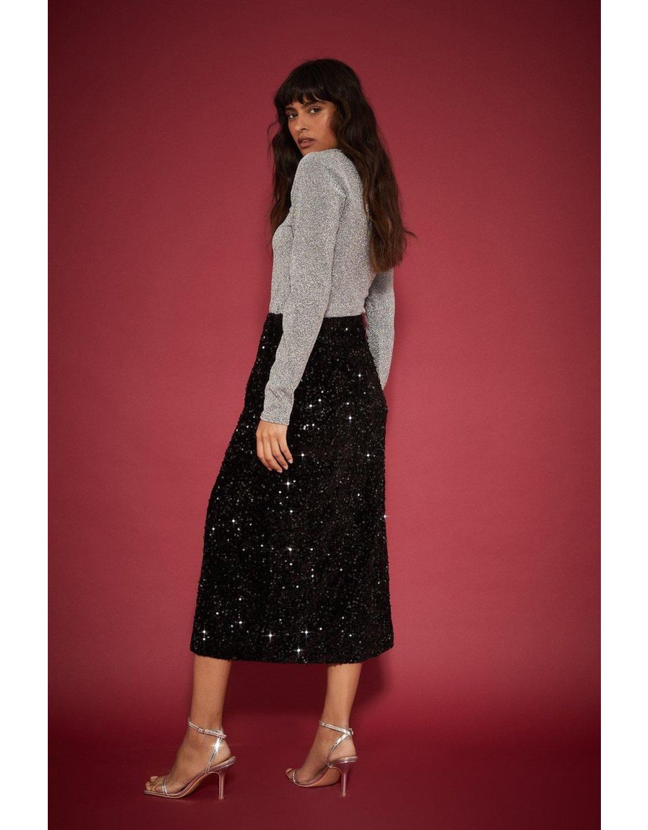 Velvet Sequin Midi Skirt - 2