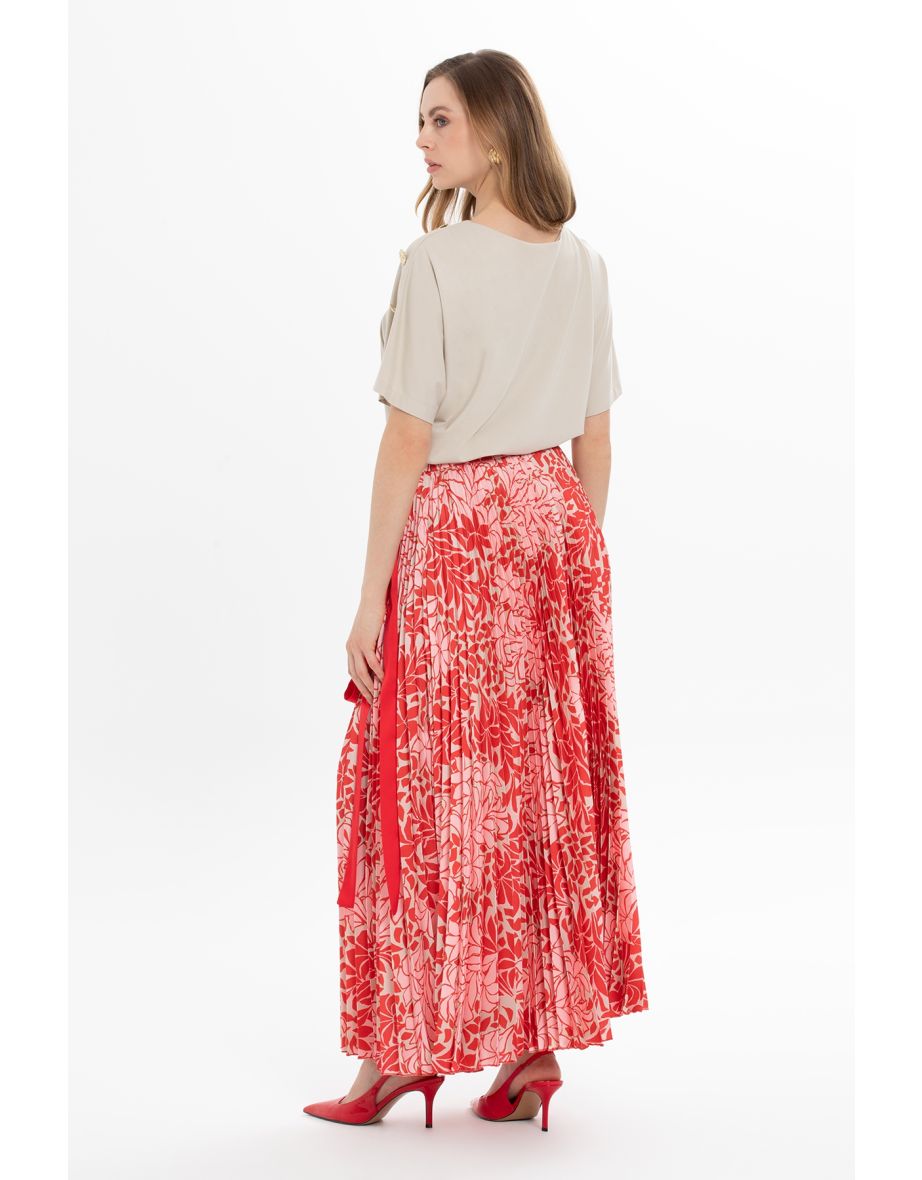 Pleated Patterned Long Skirt - 2