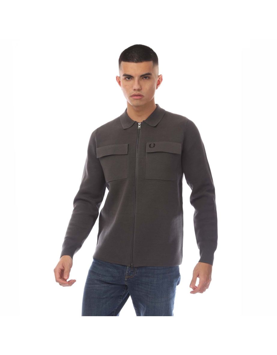 Men's Fred Perry Graphic Print Cardigan in Grey