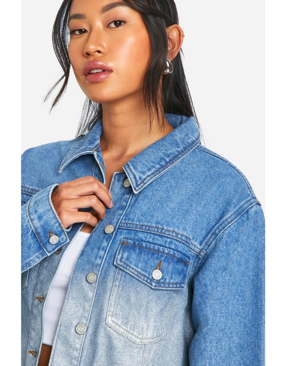 Metallic Ombre Denim Jacket - light wash - 3