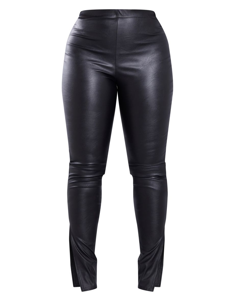 Shape Black Textured PU Split Hem Trousers - 4