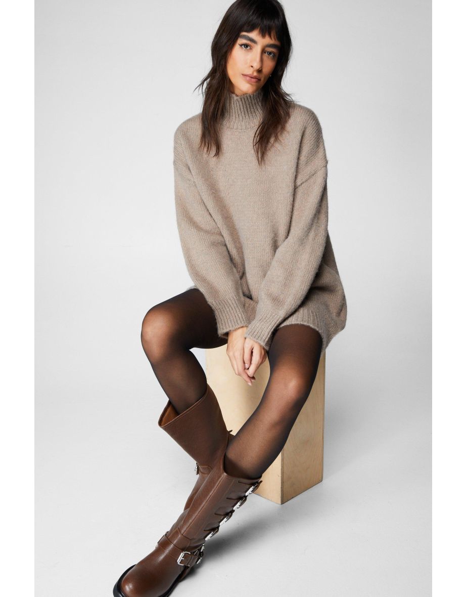 Brushed Knit Oversized Turtleneck Jumper Dress