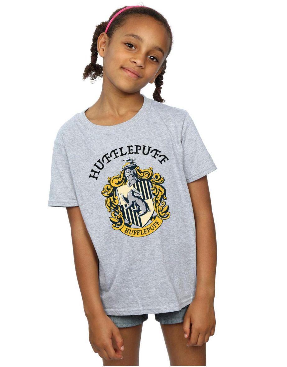 Harry Potter Girls Hufflepuff Cotton T-Shirt - Sports Grey