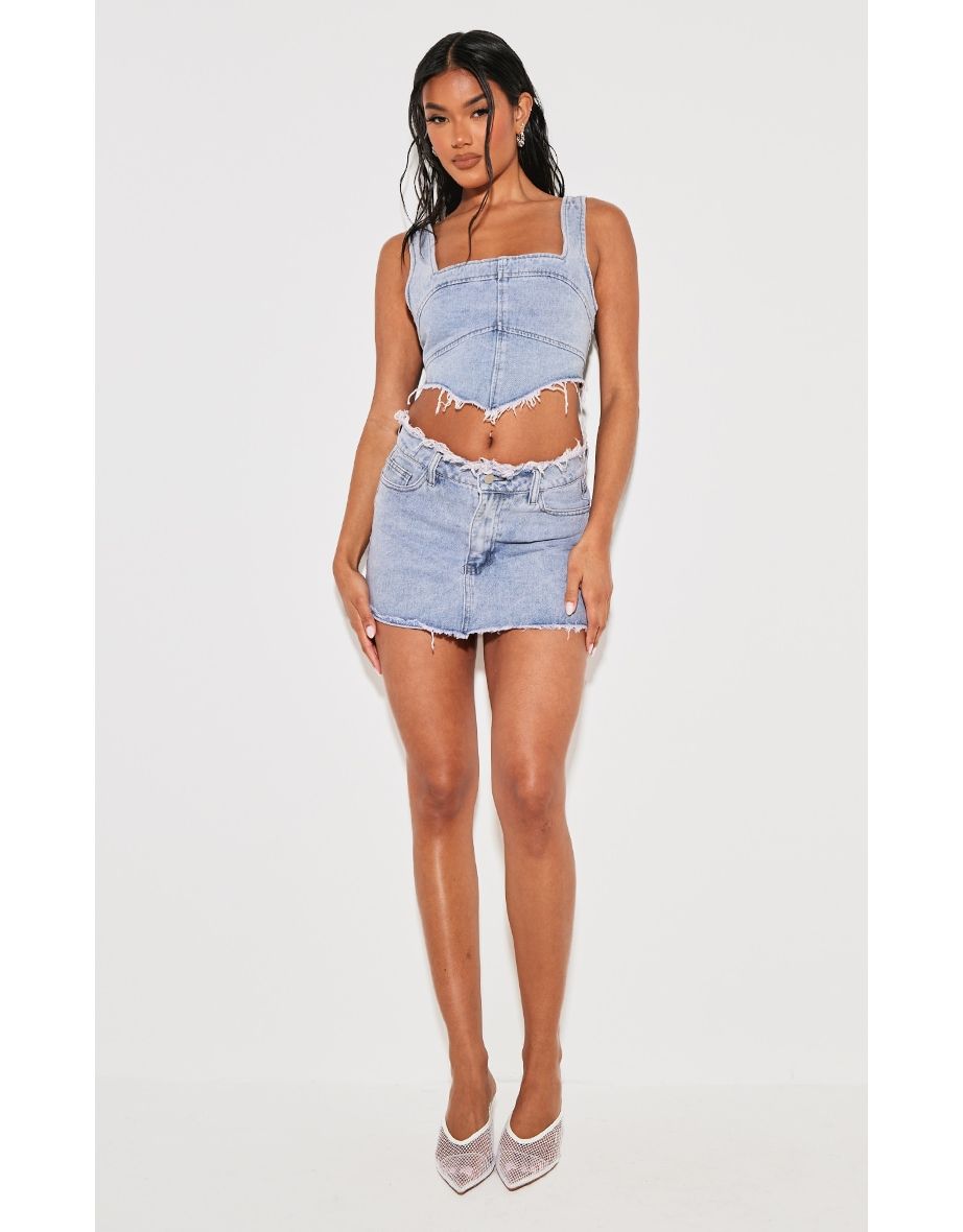 Vintage Bleach Wash Raw Hem Denim Corset