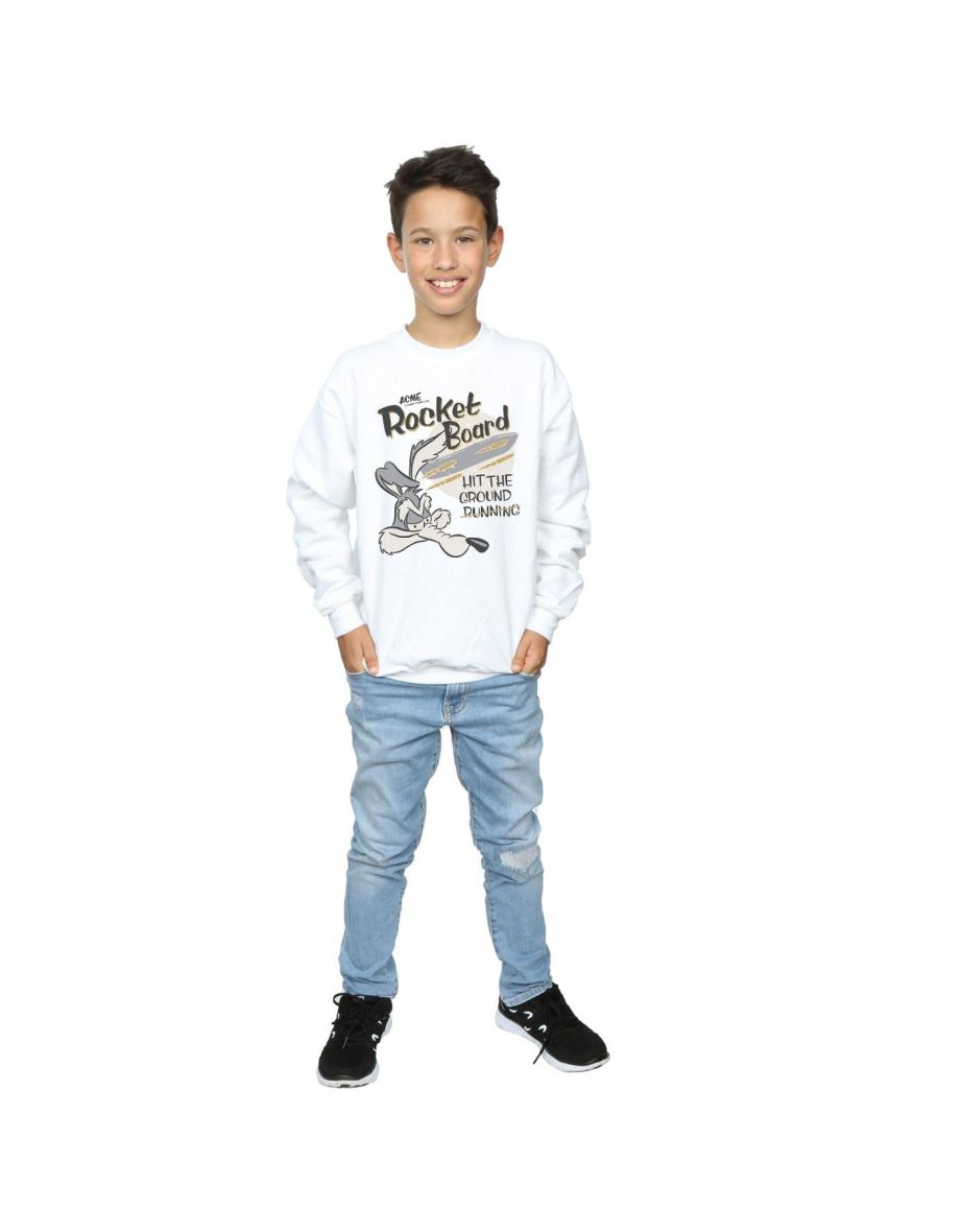 Looney Tunes Boys Wile E Coyote Rocket Board Sweatshirt - White - 3