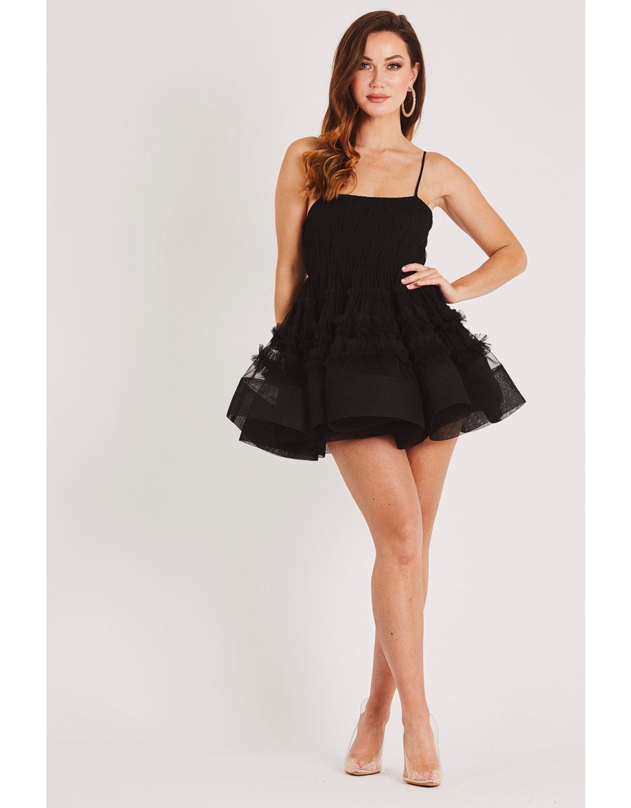 Bethan Structured Tulle Mini Dress in Black - 4