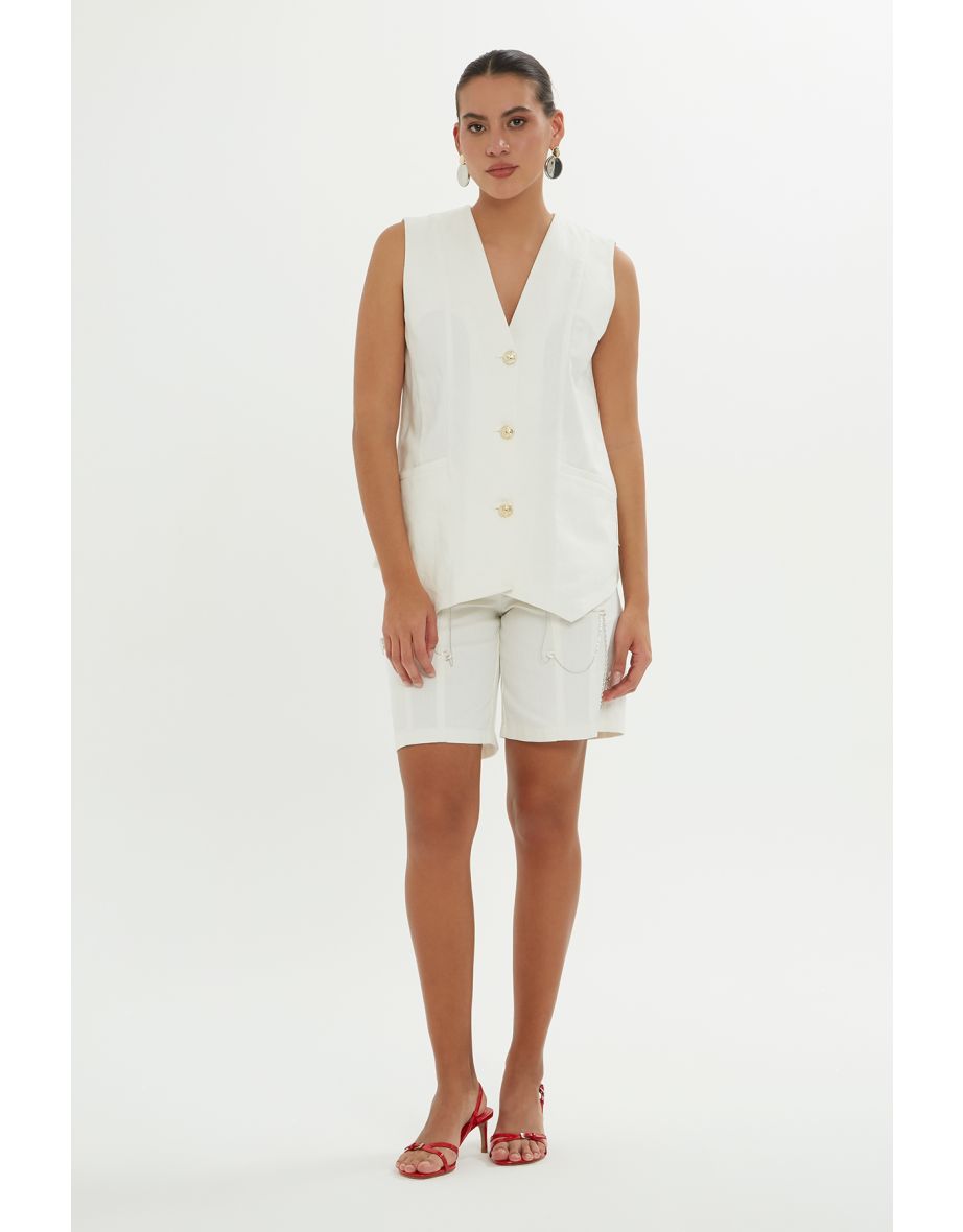 V-Neck Front Ecru Vest